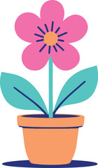Vector Illustration of a Cute Flower and Leaf Plant in a Ceramic Pot