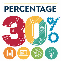 Design a bold, vector infographic element depicting a percentage symbol with a thick outline, suitable for presentations and data visualization.