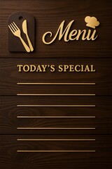 Elegant Wooden Menu Template with Golden Cutlery for Restaurant menu and Hotel Design
