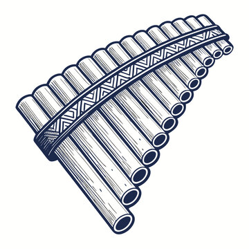 Create a bold, vector illustration of a Peruvian pan flute, showcasing intricate details and a strong, defined outline.  Include realistic shading.