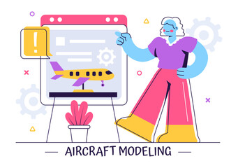 Aircraft Modeling and Crafting Vector Illustration Featuring the Assembly or Painting of a Large Airplane Model as a Replica of a Real Aircraft