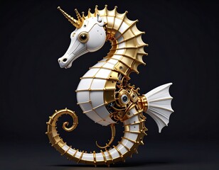 Futuristic firefly seahorse robot design black background cgi art virtual reality environment