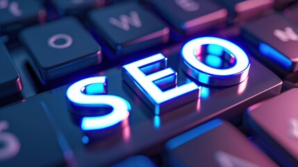 A close-up of a search bar with "SEO" typed in and the top search results visible.