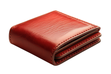 A closed red leather wallet