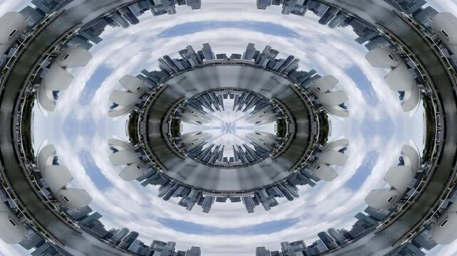 Singapore skyline turned into abstract tiny planet 