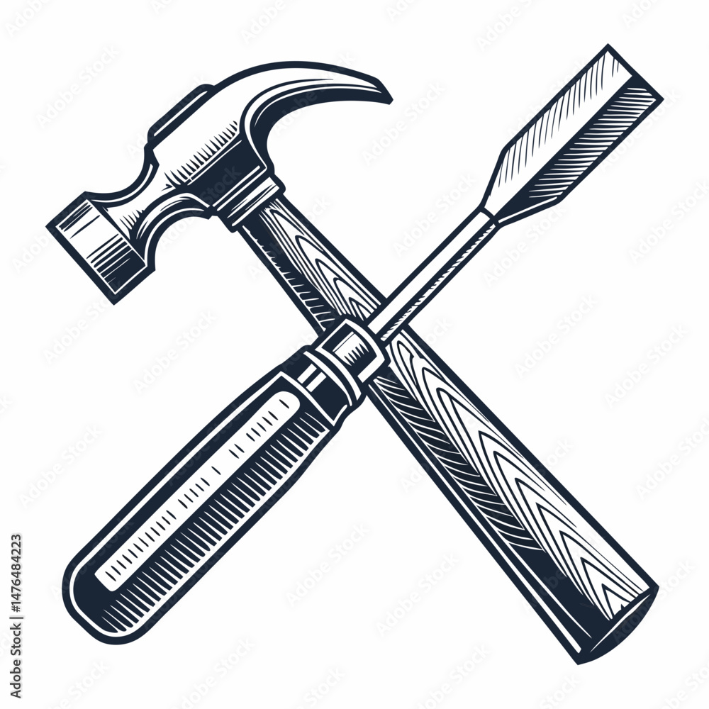 Poster create a bold, vector illustration of a sculptor's chisel, emphasizing strong lines and sharp angles