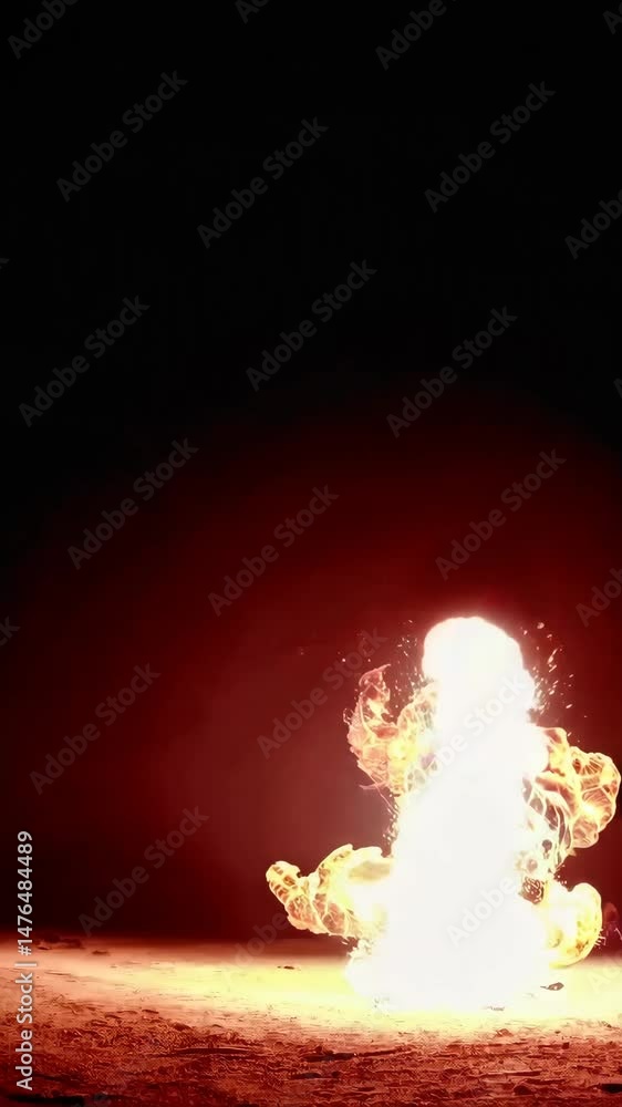Poster explosive fireball eruption illuminating dark background in dynamic sequence