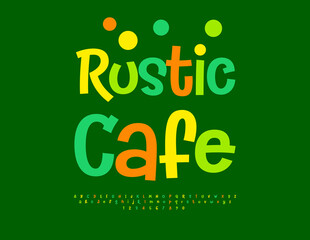 Vector Advertising signboard Rustic Cafe. Colorful Handwritten Font. Joyful English Alphabet Letters and Numbers set.