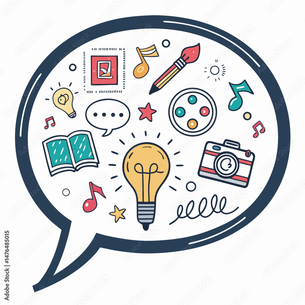 Poster create a vector illustration of a bold, black-outlined speech bubble filled with a bright, vibrant c