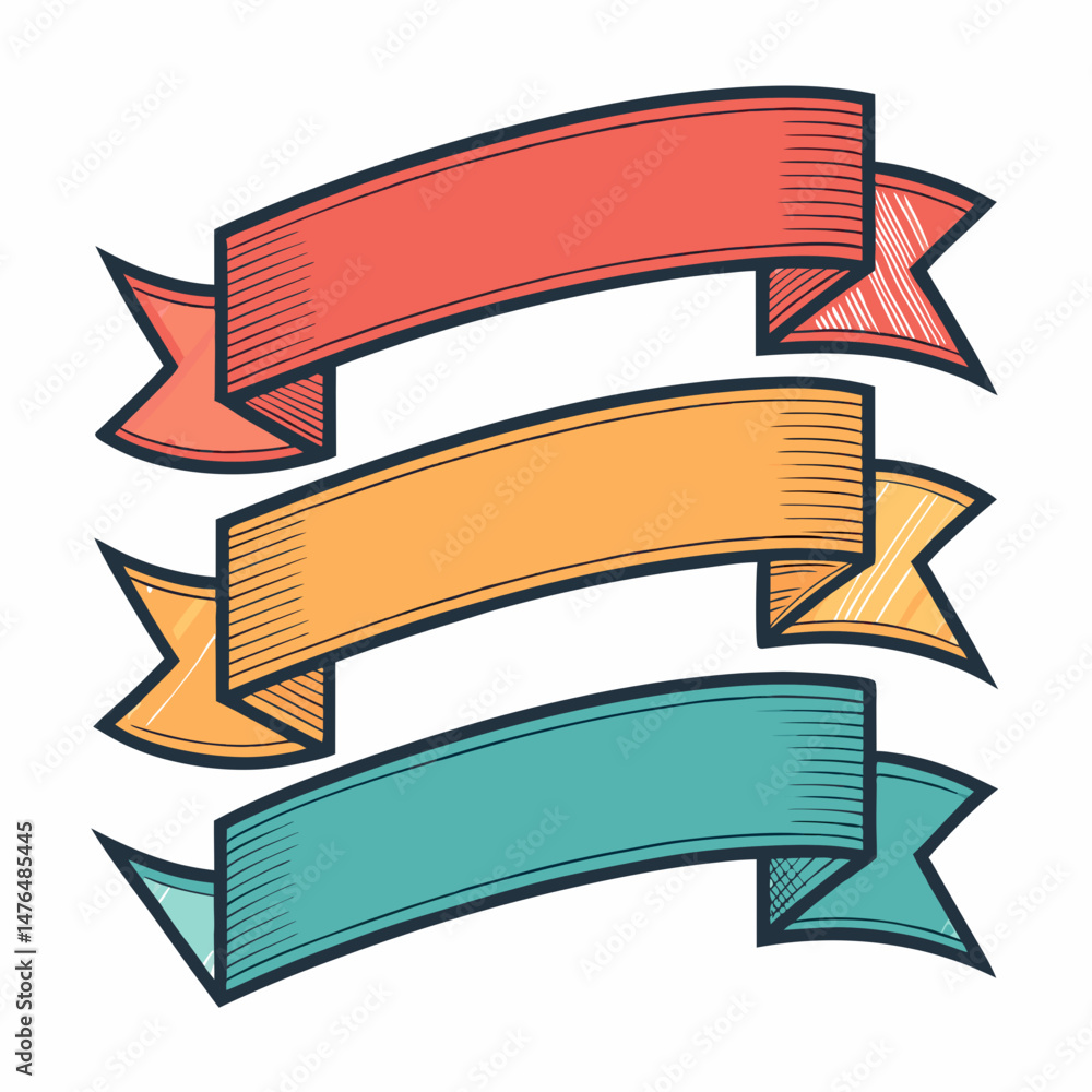 Poster create a vector illustration of a stacked ribbon banner with a bold, thick stroke. design should fea
