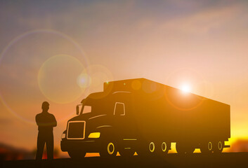 Truck Driver and Transport Truck at Sunrise