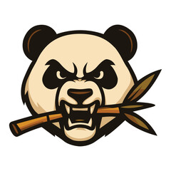 Angry panda eating bamboo vector logo illustration