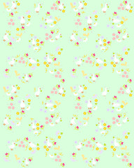 seamless little duck and flowers with color palette pattern textured for wallpaper background. cute hand drawn for printable or wrapping