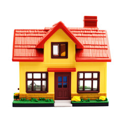 Charming yellow house with red roof, miniature model