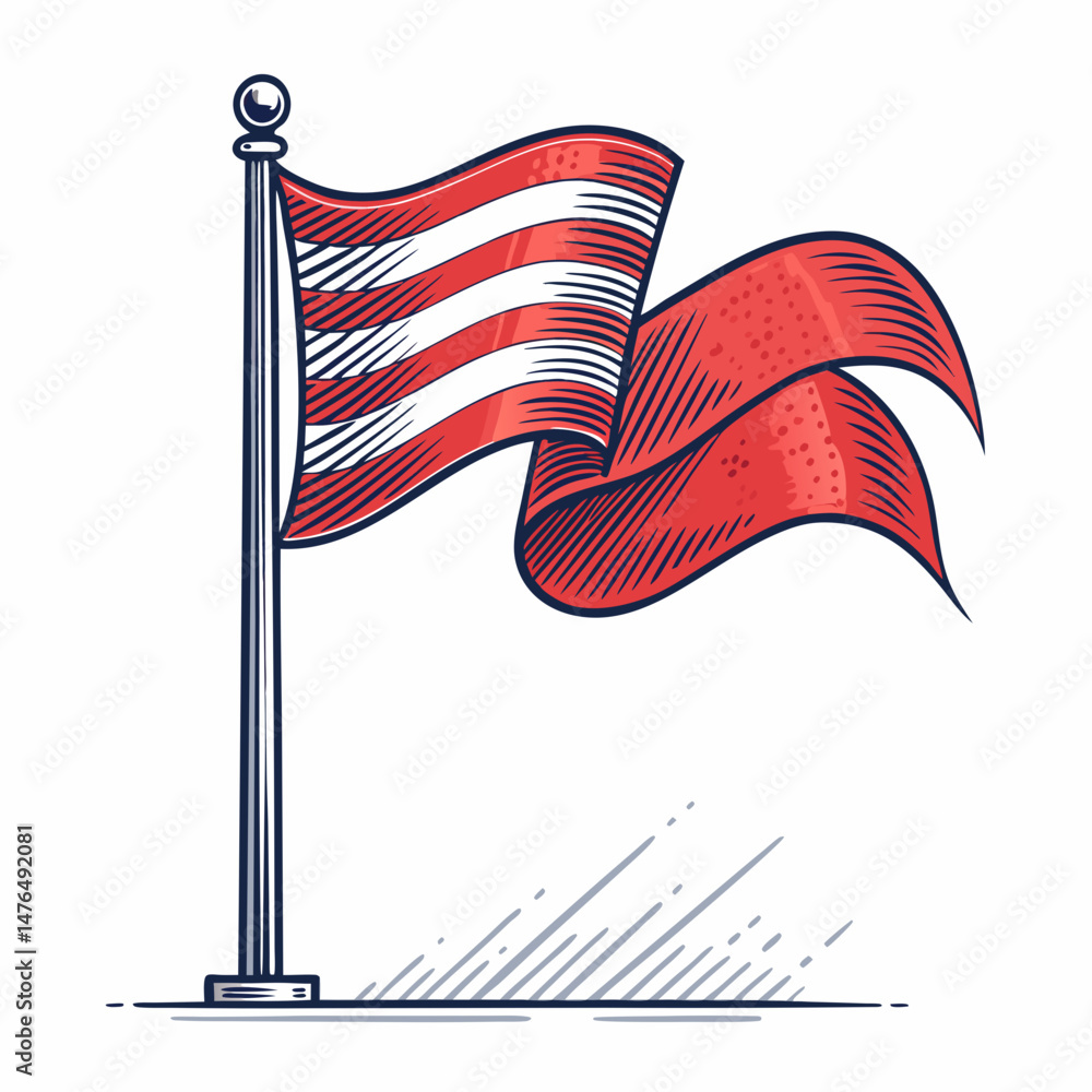Poster create a vector illustration of a bold, waving flag banner with a strong, thick stroke. design shoul