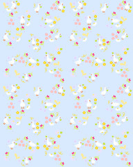 seamless little duck and flowers with color palette pattern textured for wallpaper background. cute hand drawn for printable or wrapping
