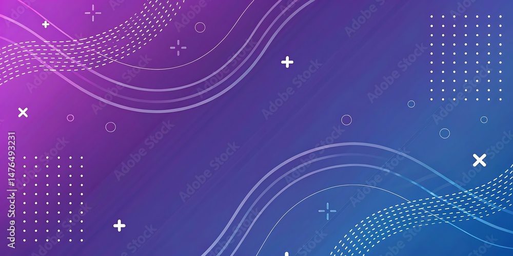 Aufkleber abstract purple and blue gradient background with dynamic wave lines and geometric shapes