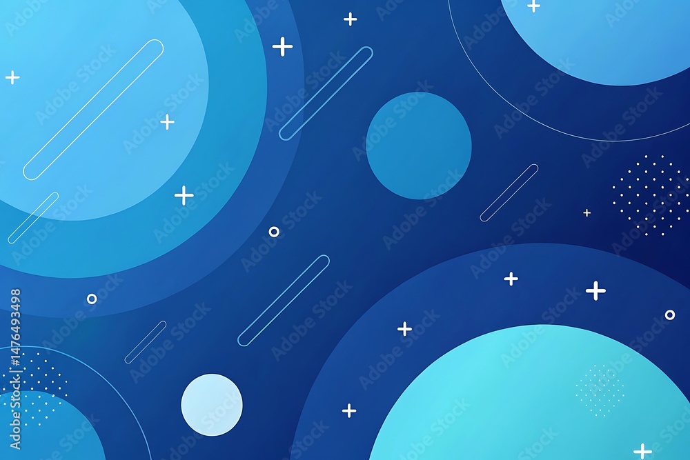 Poster abstract blue gradient background with overlapping circles and geometric shapes
