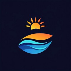 Obraz premium Vibrant sunset logo depicting sun over stylized waves, suitable for beach or travel themes