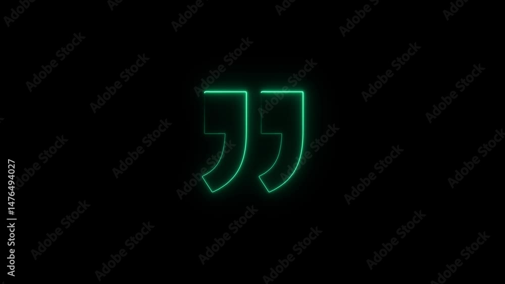Poster Glowing green quotation marks animation on black background in futuristic style