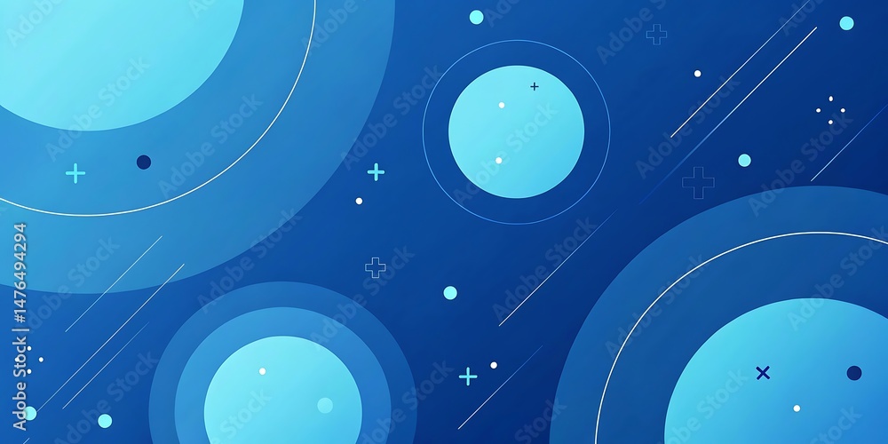 Poster abstract blue background with overlapping circles and geometric shapes
