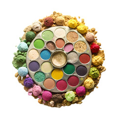 Colorful Kinetic Sand Art Palette on transparent background