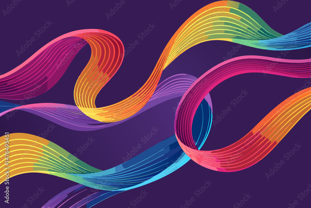Aufkleber create vibrant vector art of flowing, dynamic ribbon shapes exhibiting bold, saturated colors and sh