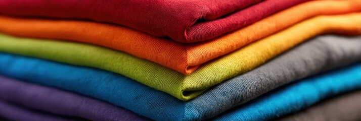 Vibrant Folded Sweat-Resistant T-Shirts Arranged Neatly in a Stack Ready for Stylish Spring Wear