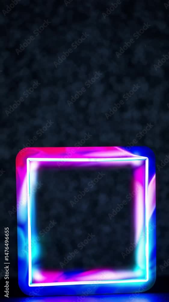 Poster neon geometric shapes transitioning with vibrant colors in dynamic lighting sequence