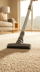 Vacuuming beige carpet with home interior. (1)