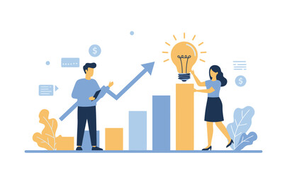 Business growth concept with teamwork, innovation, and success strategies