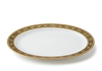 Elegant Oval Serving Platter Gold Brown Design Fine Porcelain Dinnerware