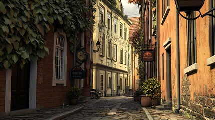 Fototapeta premium Quaint european alleyway with historic architecture and textured facades