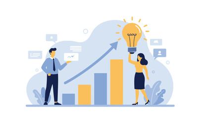 Business growth concept with teamwork and innovation for success and strategy design