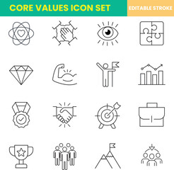 Core values icon set, customizable stroke, vector, illustration
