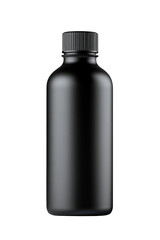 A black bottle with a white cap