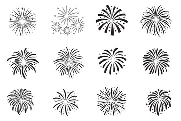 Firework Burst Silhouettes Vector Set Festive Night Sky Icons Collection