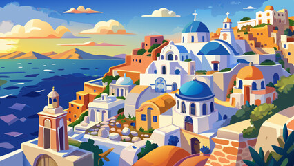 close up Santorini hand drawn watercolor illustration Very beautiful