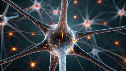 Intricate illustration of a neuron with glowing connections, representing brain activity and neural communication.