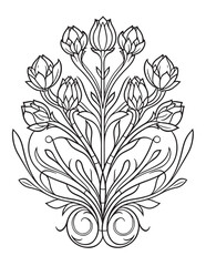 Ornamental Garden Flower Mandala – Spring Line Art for Relaxation and Coloring