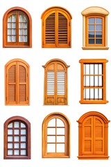 Obraz premium Collection of Arched Wooden Windows on White Background Architectural Detail Close Up Studio Shot