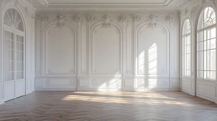 Obraz premium Empty Room White Wall with Wooden Floor
