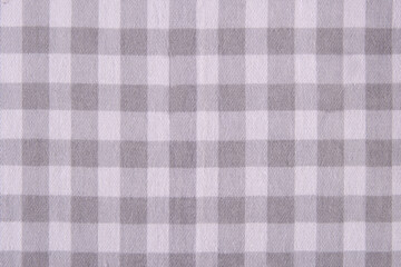 natural cotton or linen fabric in white and grey checks close-up