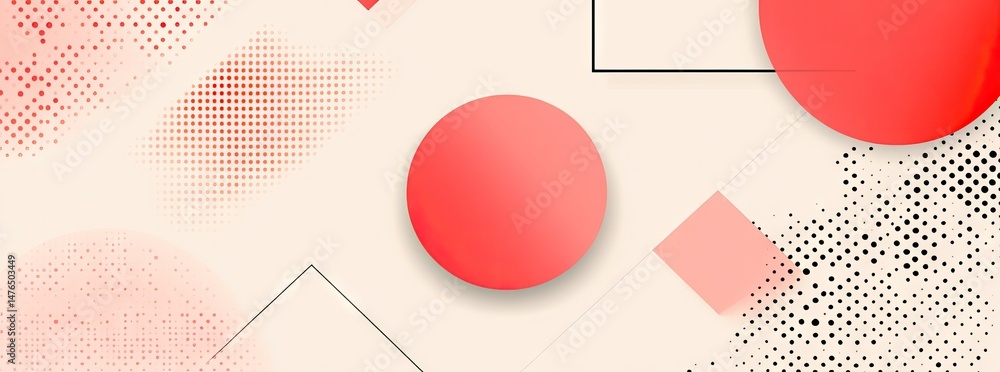 Poster abstract design featuring vibrant pink and red circles with varying sizes and transparency against a