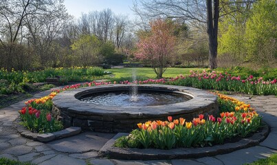 Obraz premium Blossoming Tulip Garden, Generative AI