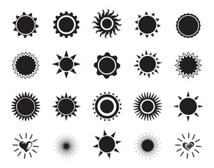 Sun, sunshine, sunbeam, sunrise, sunset, stars, crystal, magic symbols. Line hand drawn illustration. Sun icons, design. Muslim arabian symbol. Space shapes for design. Vector solar eclipse collection