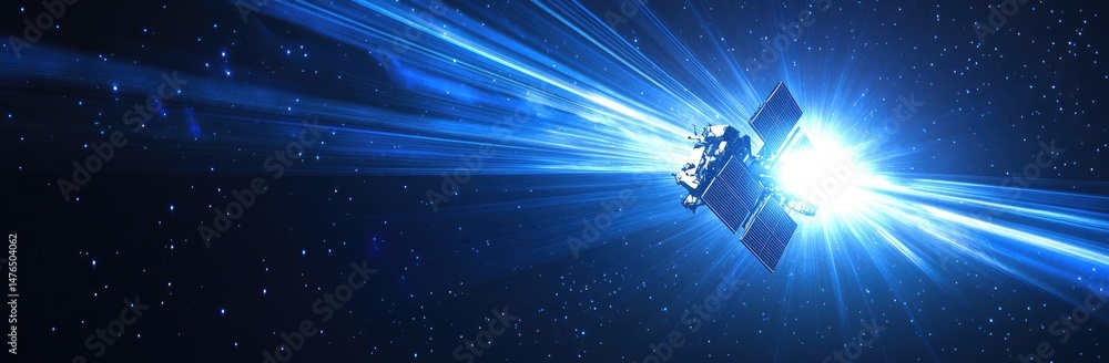 Aufkleber a futuristic satellite or spacecraft gliding through the vastness of space. surrounded by shimmering