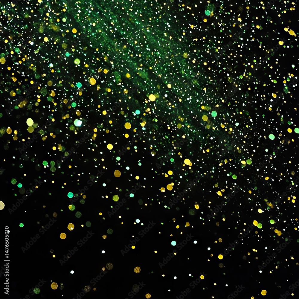 Aufkleber a vibrant burst of green and gold particles swirling against a black background. creating a mesmeriz