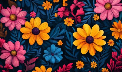 Vibrant Natural Background with Flowers, Generative AI