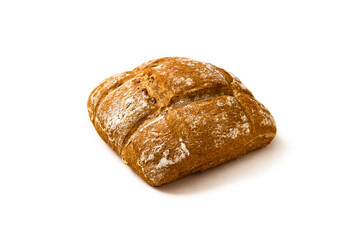 Pagnottella con farina integrale, pane fresco italiano isolato su fondo bianco 